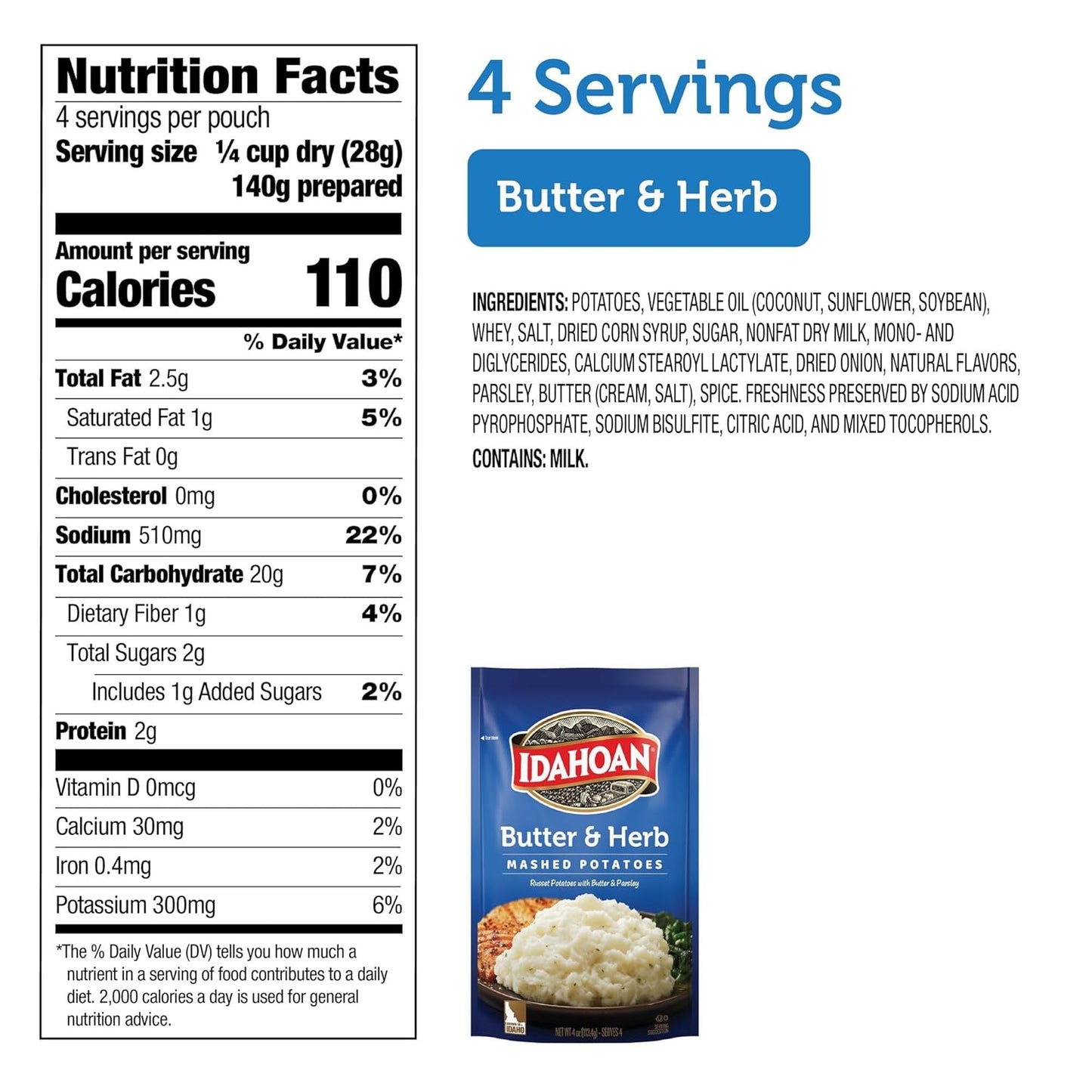 Idahoan Mashed Potatoes, Butter & Herb, 4 oz