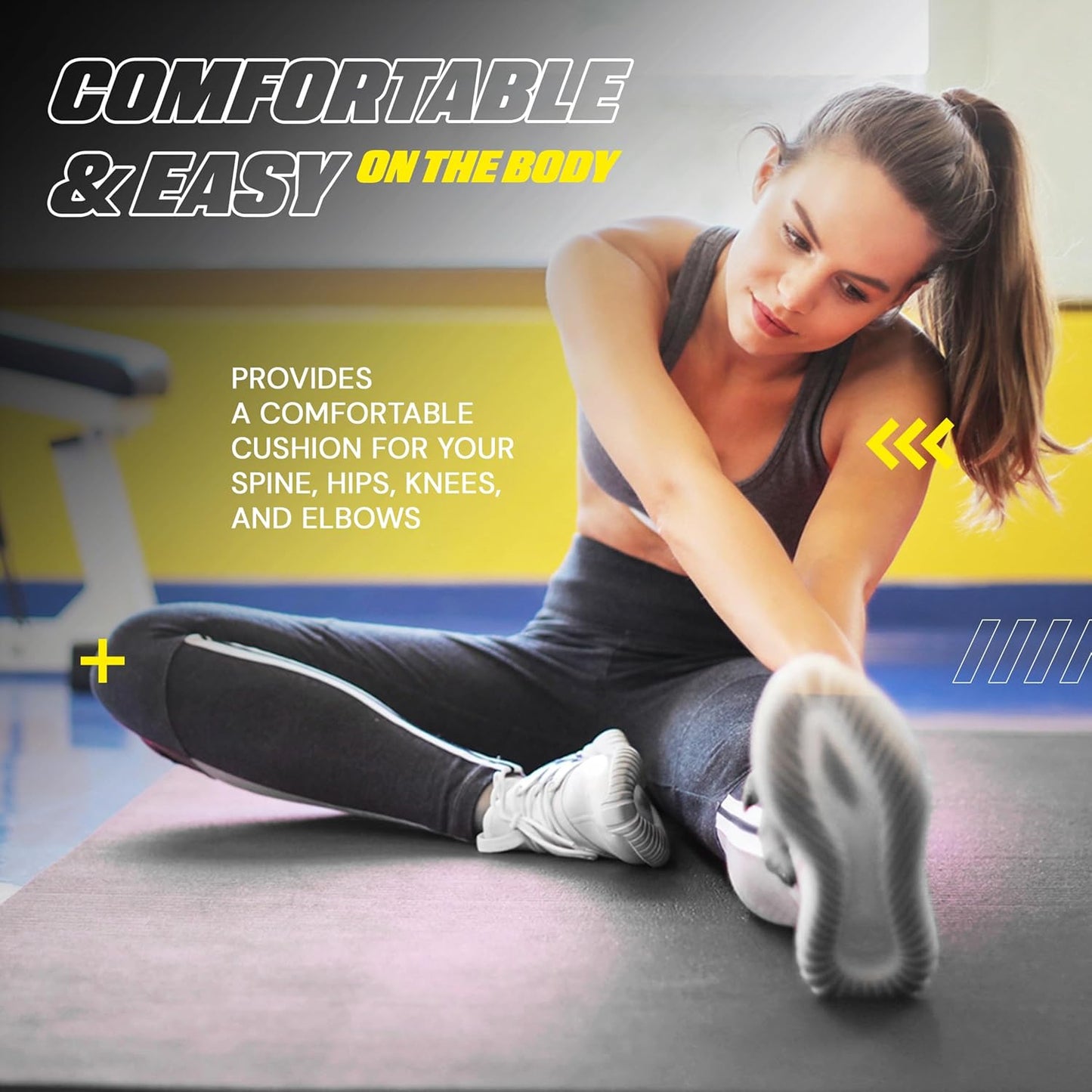 Fit Active Sports Large Exercise Mat 6' x 4' x 8mm Non-Slip Extra Wide Workout Mat for Home Gym, Cardio, Yoga, Floor Fitness, MMA, Plyo, and Jump Rope | Shoe Friendly Black