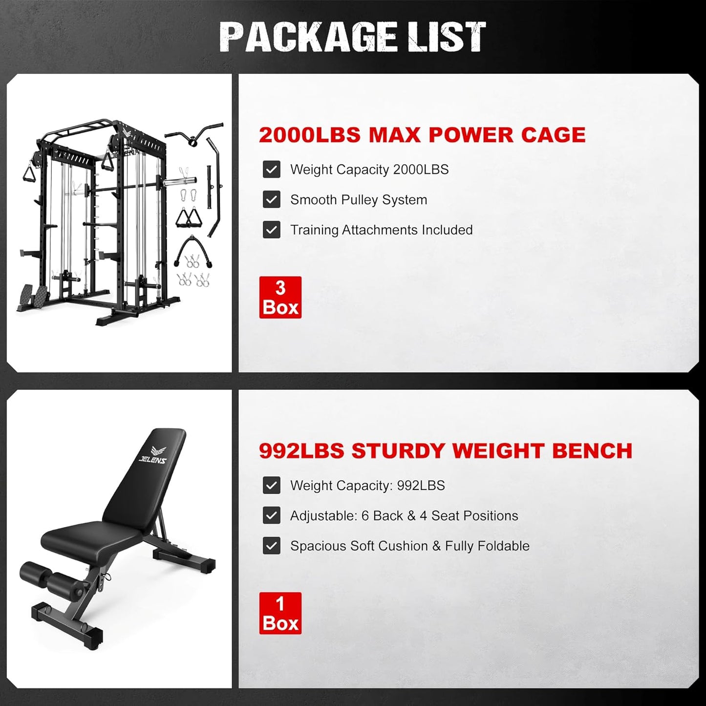 M21 Smith Machine, Multi-Function Power Cage with Dual Pulley Cable Crossover System, 2000LBS All-in-One Squat Rack with Smith Bar and Attachments