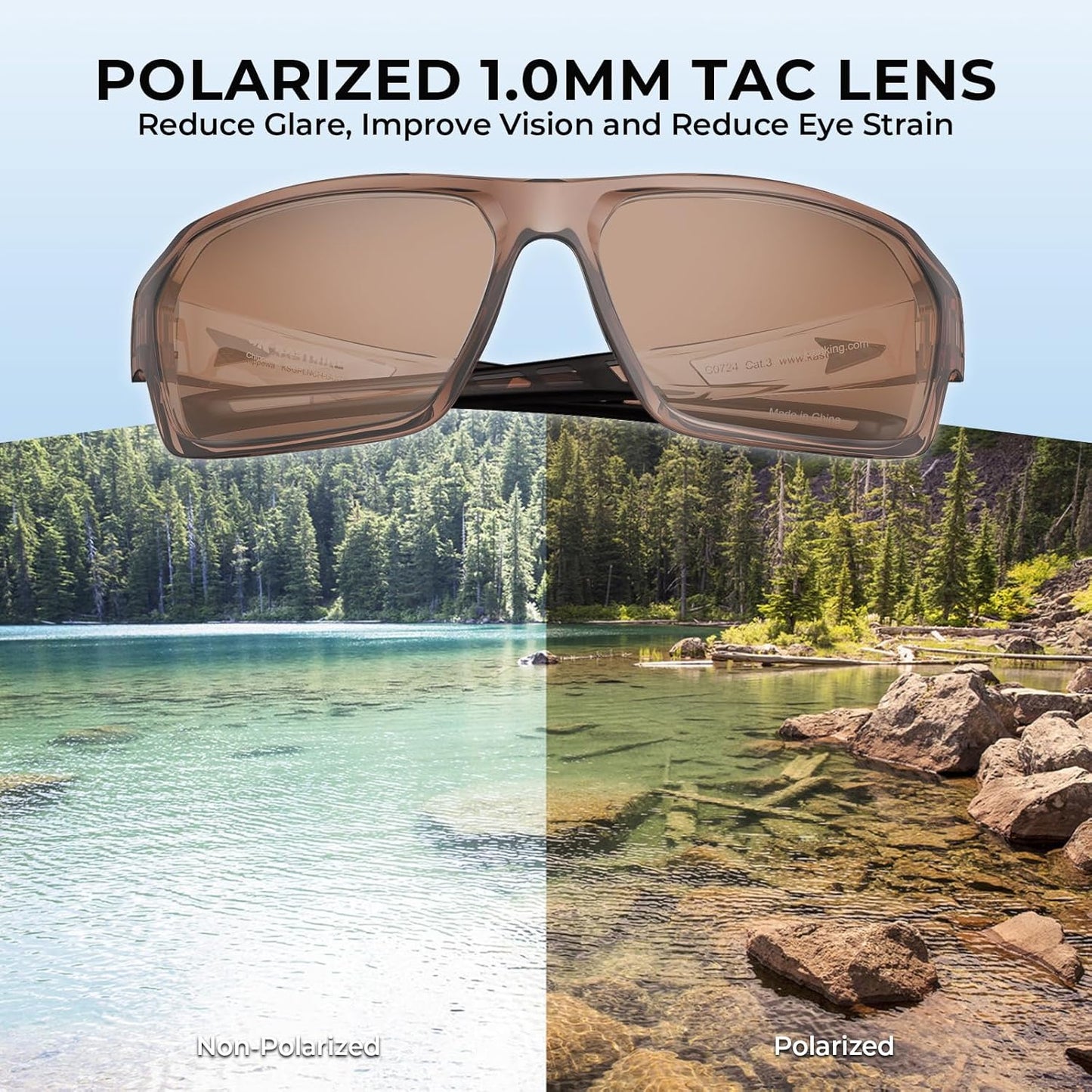 KastKing Chippewa Polarized Fishing Sunglasses, UV400 Protection Full Wrap Frame Sports Cycling Sunglasses, 1.0mm TAC Lenses