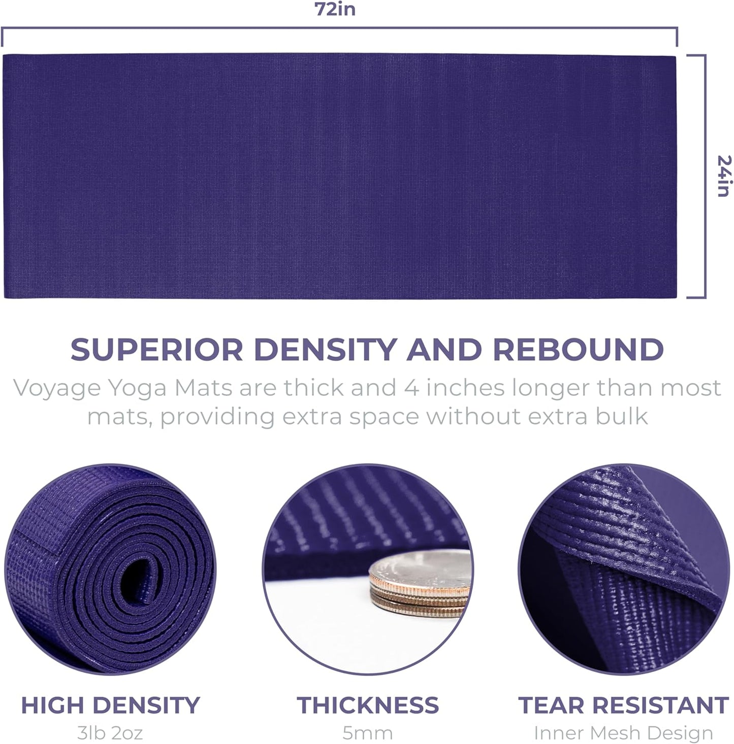 Sunshine Yoga Voyage Yoga Mat, 10 Pack, 72" x 24" Professional Studio and Gym Bulk Yoga Mats, 5mm Thick, Durable, Anti-Tear, Non Slip Fitness and Exercise Mats