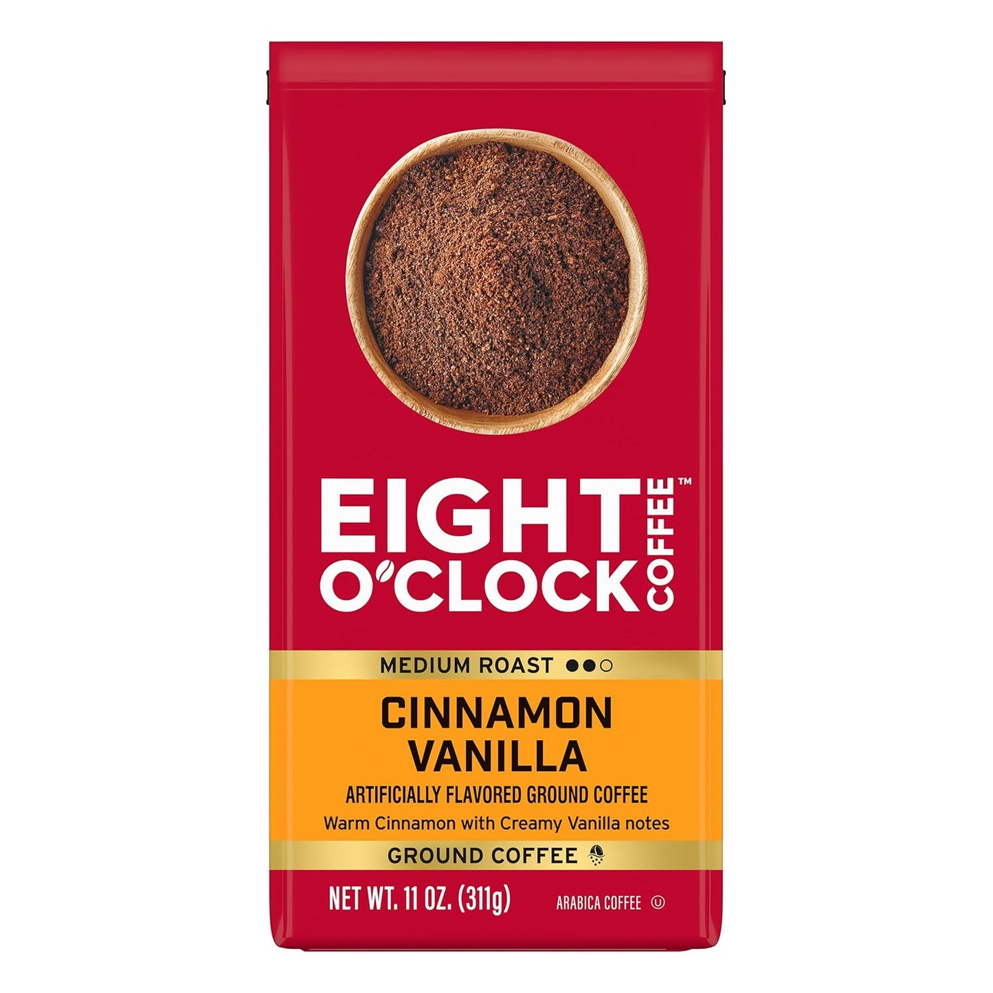 Eight O' Clock Coffee Cinnamon Vanilla, 11 Ounce (Pack of 6), Medium Roast Ground Coffee, 100% Arabica, Creamy, Smooth, Vanilla,