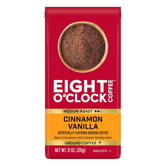 Eight O' Clock Coffee Cinnamon Vanilla, 11 Ounce (Pack of 6), Medium Roast Ground Coffee, 100% Arabica, Creamy, Smooth, Vanilla,