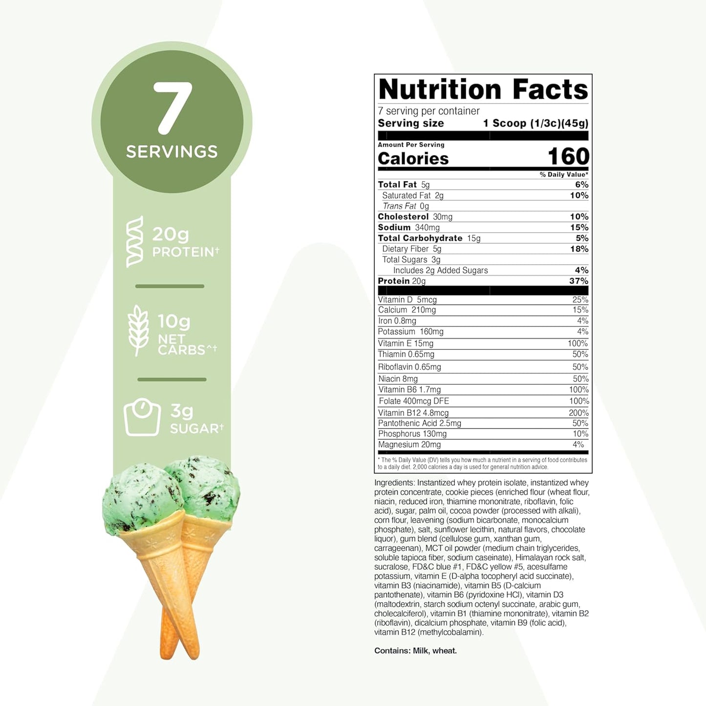 TransformHQ Meal Replacement Shake Powder 7 Servings (Mint Chocolate Chip) - 20G Protein per Serving, Non-GMO