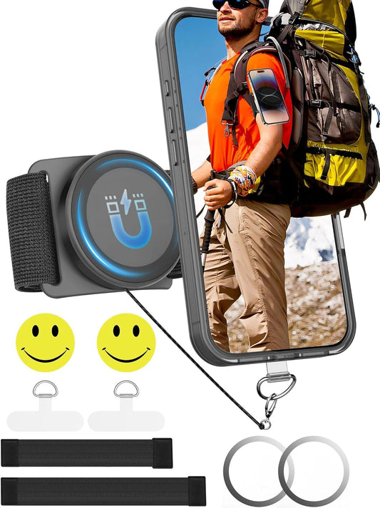 TOPGO [2 Generation Upgrad] Running Phone Holder for iPhone [360° Rotatable & Built-in Retractable Rope] Magnetic Wrist Phone Holder, Magsafe Armband for iPhone 17 Pro and Android (Black, 2 Straps)