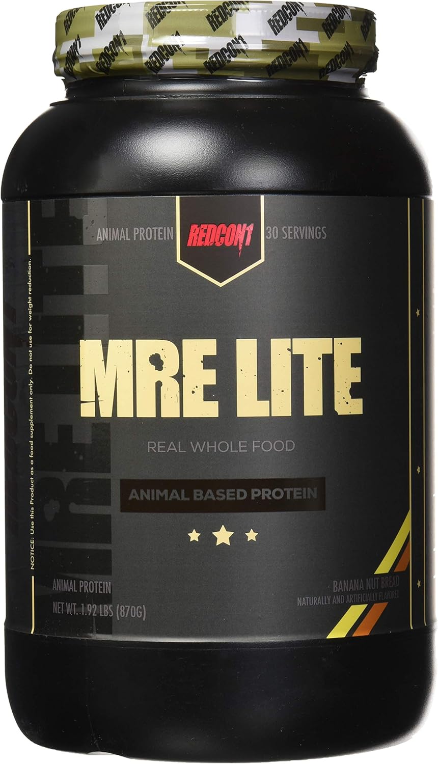 REDCON1 MRE Lite Whole Food Protein Powder, Banana Nut Bread - Low Carb & Whey Free Meal Replacement with Animal Protein Blends - Easy to Digest Supplement Made with MCT Oils (30 Servings)