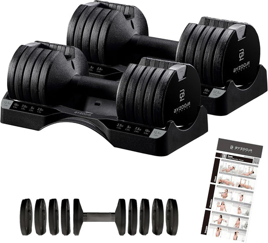 Adjustable Dumbbell – 12.5/25lb Single Unit OR Set of 2 – 5-in-1 Adjustable Weight for Home Gym, Strength Training & Fitness Workouts, White OR Black