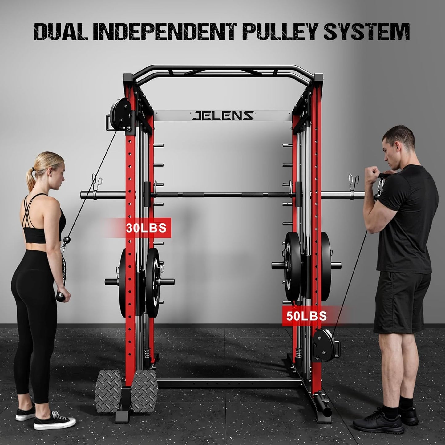 M21 Smith Machine, Multi-Function Power Cage with Dual Pulley Cable Crossover System, 2000LBS All-in-One Squat Rack with Smith Bar and Attachments