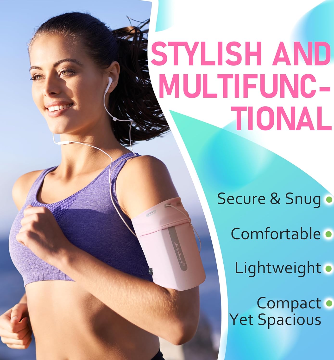 HiRui Running Armband Sleeve Universal Sports Armband Cell Phone Holder Armband for Exercise Workout, Compatible with iPhone 16/15/14/13/Plus/Pro Samsung Galaxy All Phones (M, Pink)