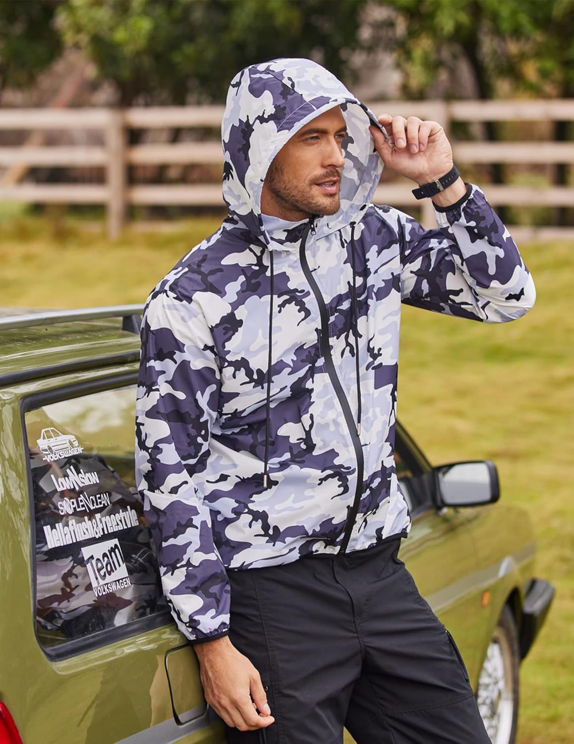 COOFANDY Men's Packable Rain Jacket Lightweight Waterproof Raincoat with Hood Travel Hiking Golf Windbreaker