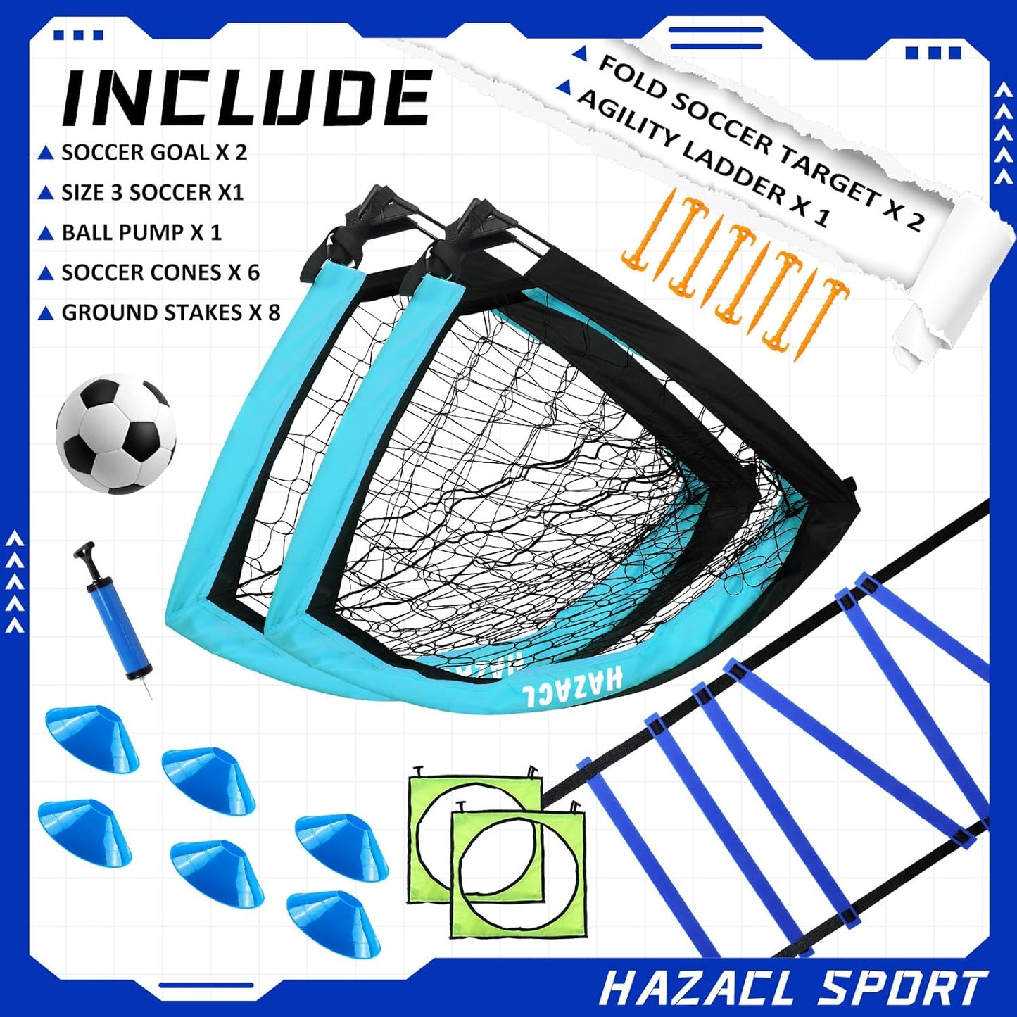 Kids Soccer Goal for Backyard, 6x4 9x5 FT Portable Soccer Nets Pop Up with Ball, Agility Ladder, Cones, Target & Carry Bag for Toddler Youth Outdoor Indoor Training Practice Sports Games Play