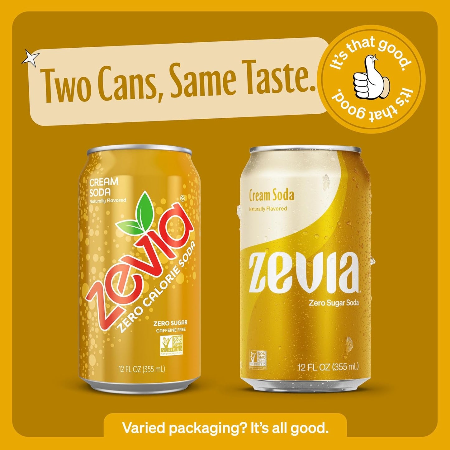 Zevia Zero Sugar Soda, Cream Soda, 12 oz Cans (24-Pack) – Naturally Sweetened, Non-GMO Project Verified, Gluten-Free, Vegan