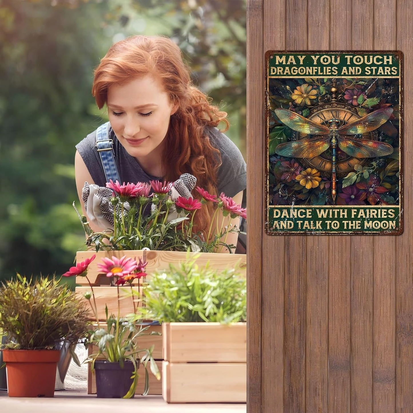 Vintage Dragonfly Tin Sign May You Touch Dragonflies And Stars Dance With Fairies And Talk To The Moon Retro Metal Poster Funny Wall Art Cafe Toilet Farm Room Garden Plaque Outdoor 12 * 16inch