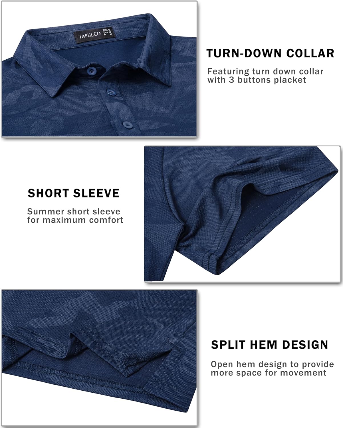 TAPULCO Mens Quick Dry Polo Shirts Camouflage Pattern Performance Athletic Lightweight Breathable Casual Golf Tshirts