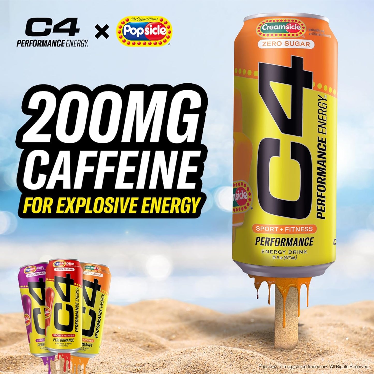 Cellucor C4 Performance Energy Drink | Zero Sugar Carbonated Preworkout Energy | 200mg Caffeine with Beta Alanine | Orange Creamsicle | 16 Fl Oz (12 Pack)