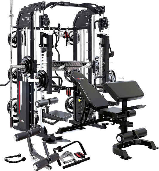 MiM USA Hercules EX, Commercial All in One Gym Machine w/400 lb Weight Stack, Adj Bench, Jammer Arms, Leg Press, Leg Extension, Arm Curl, LAT Seat & Complete Attachment