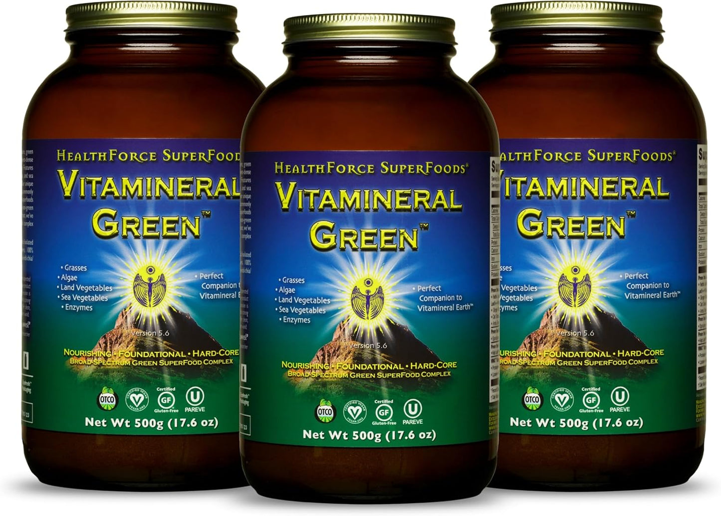 HEALTHFORCE SUPERFOODS Vitamineral Green - Mineral Supplement for Immune & Thyroid Support - Green Powder Supplement with Ingredients from The Land - Gluten-Free & Vegan - 500 Grams (Pack of 3)