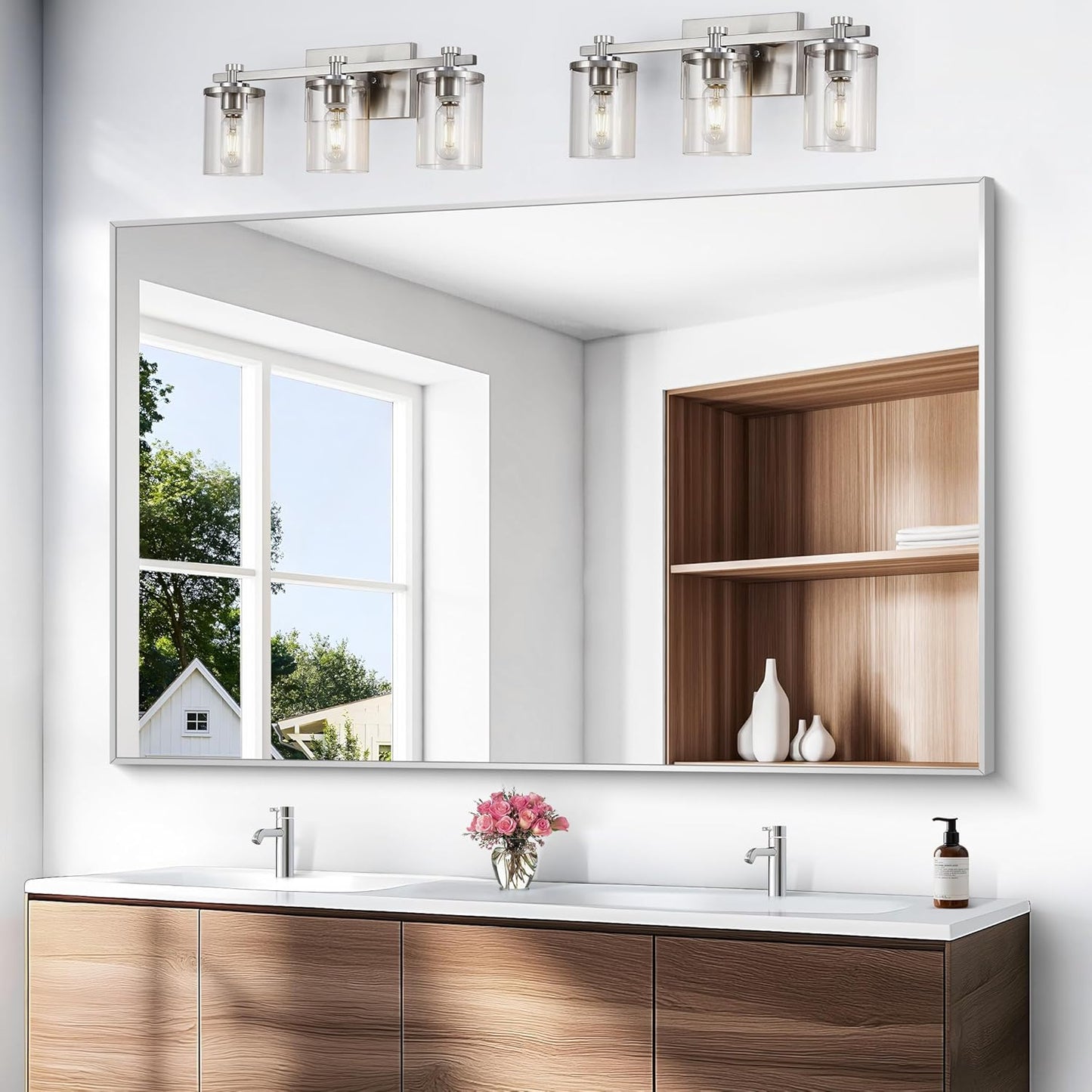 Silver Bathroom Mirror,60x40 inch Wall Mirror for Bathroom Wall Mounted,Large Rectangle Mirror for Bathroom Over Sink,Modern Metal Frame for Living Room,Bedroom Entryway,Horizontal/Vertical