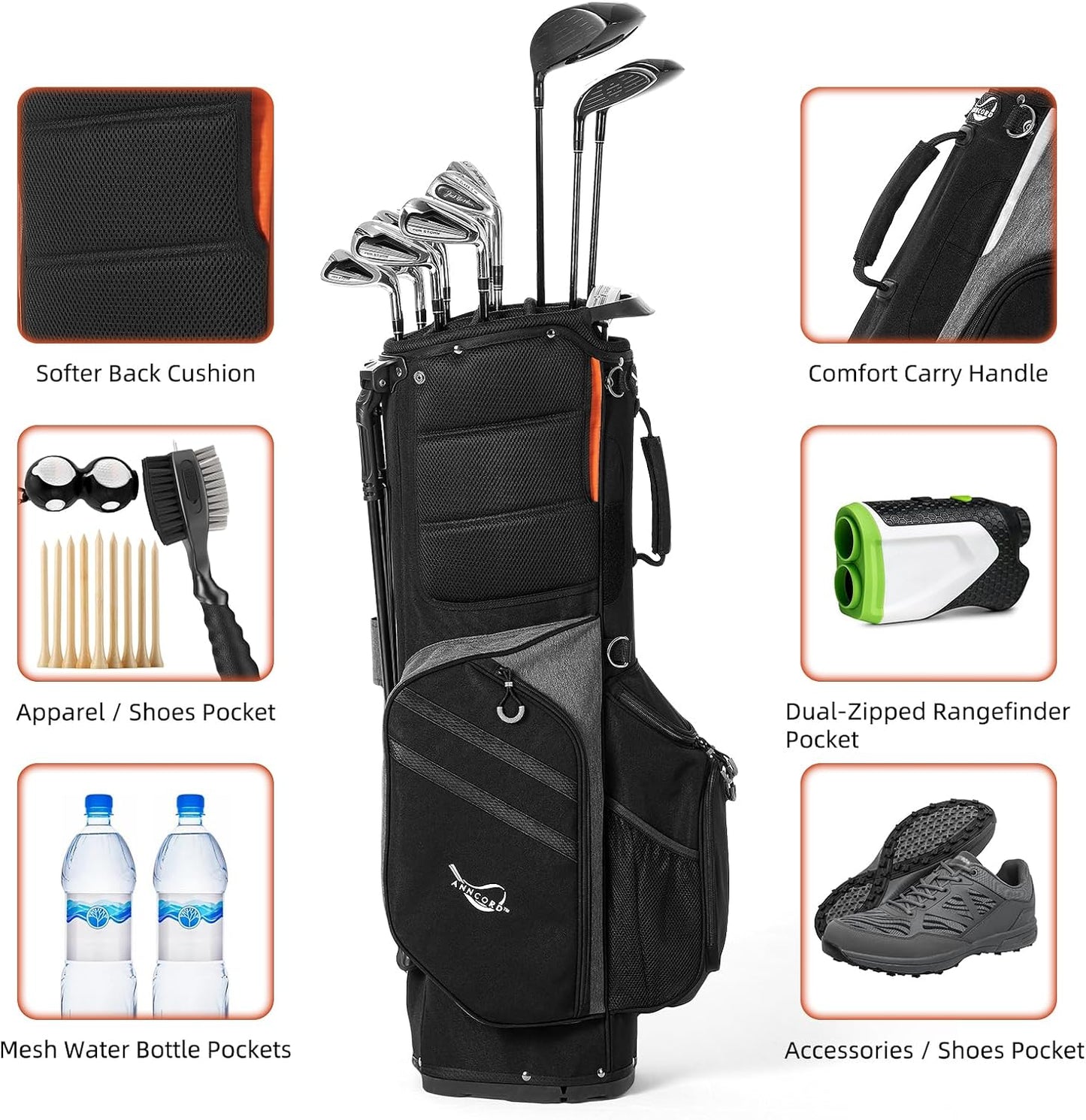 Golf Stand Bag 14 Way Top Dividers Full-Length with Stand, 7 Pockets, Lightweight Golf Bag for Men, Dual Strap, Rain Hood, Portable Golf Club Bag for Men Women