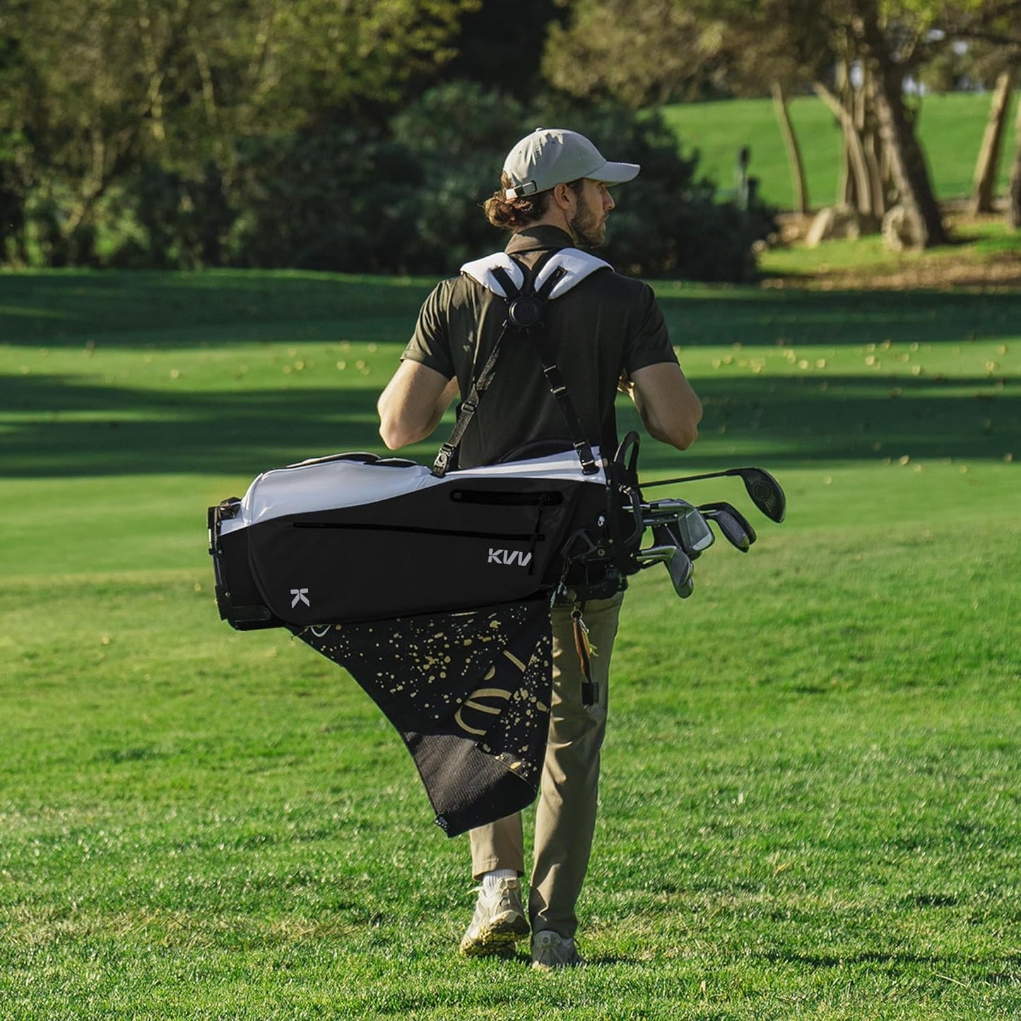 KVV Lightweight Golf Stand Bag with 7 Way Full-Length Dividers, 5 Zippered Pockets, Automatically Adjustable Dual Straps，Elegant Design