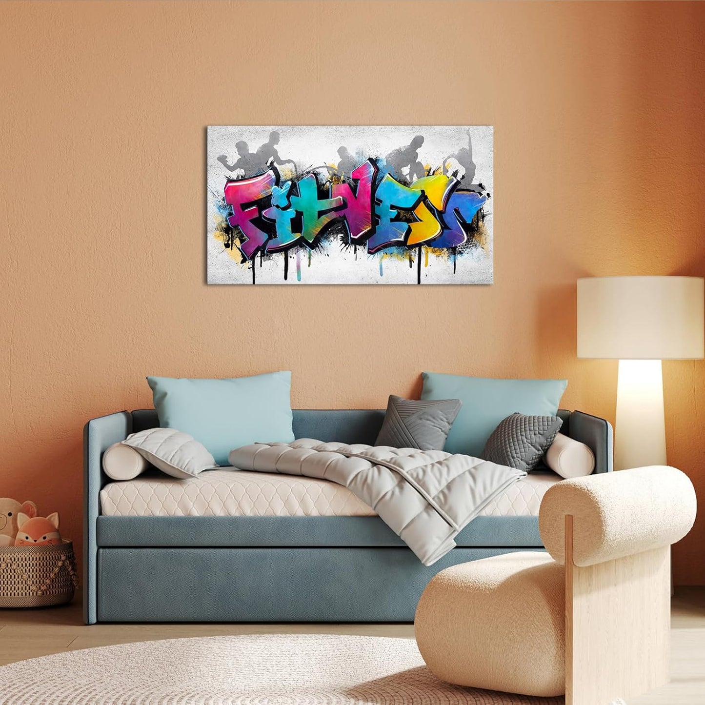 iHAPPYWALL Large Fitness Sports Canvas Wall Art Abstract Colorful Fitness Motivational Life Quote for Gym Workout Room Home Bedroom Office Ready to Hang 20x36inch (Purple)