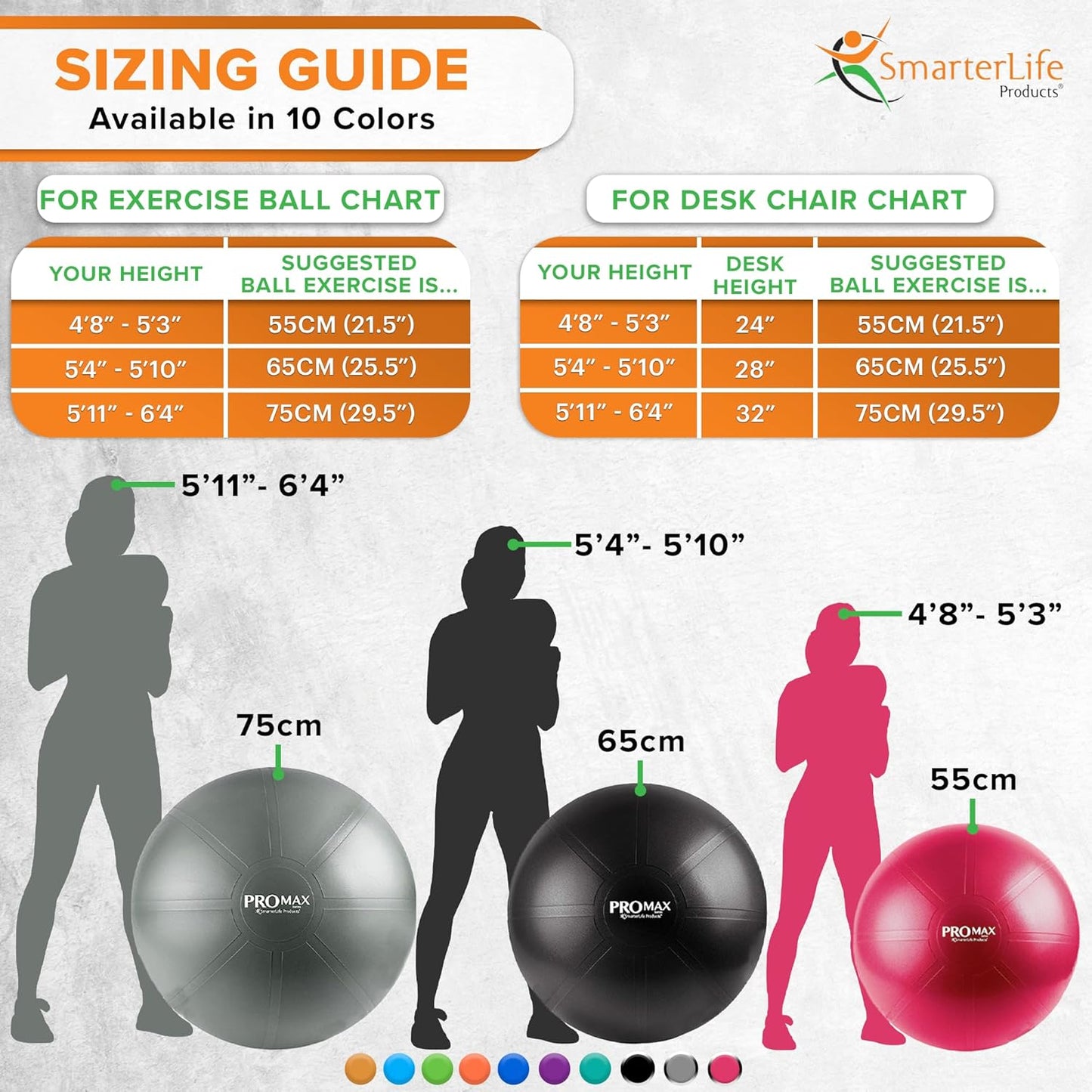 SmarterLife PRO MAX Workout Exercise Ball for Fitness, Yoga, Balance, Stability, or Birth Ball for Pregnancy and Labor, Great as Yoga Ball Chair for Office or Home Gym Equipment