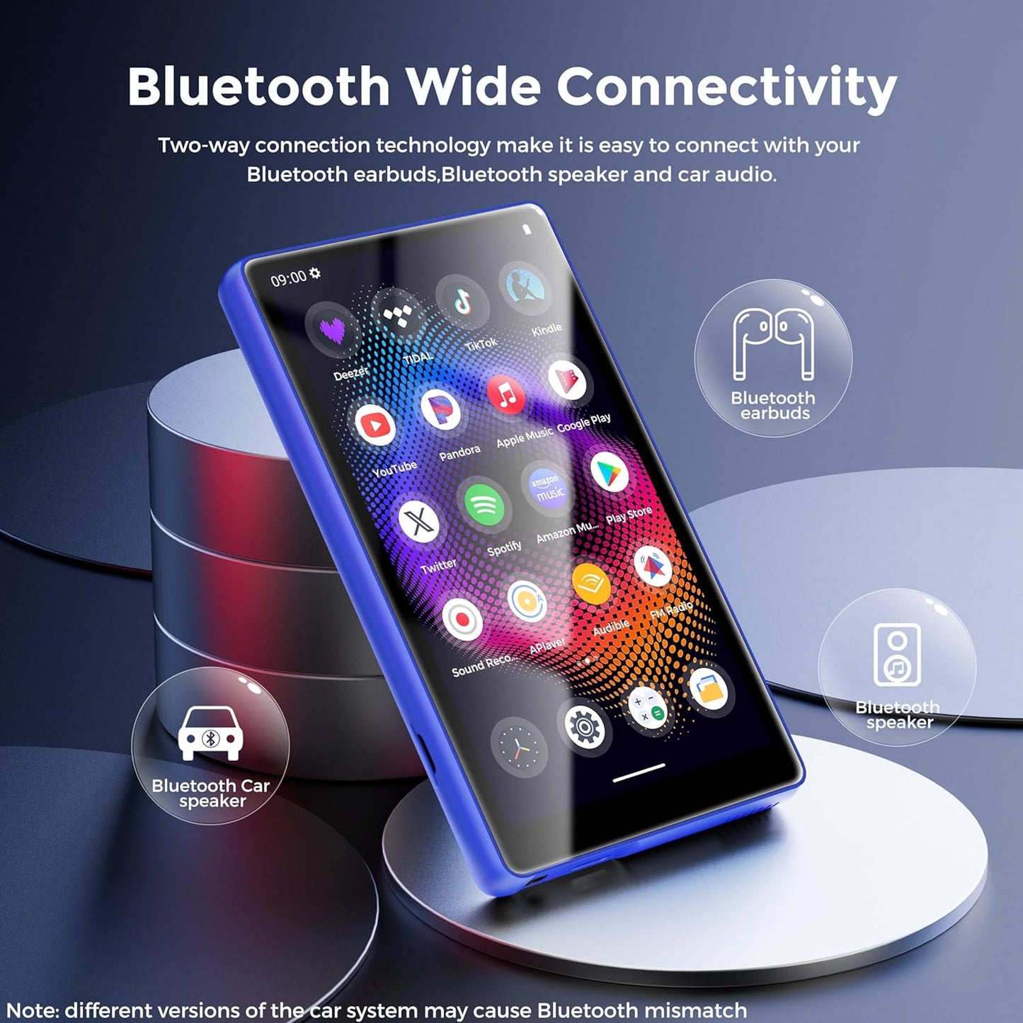 128GB MP3 Player with Bluetooth and WiFi，Music Video Player with Spotify Pandora,Amazon Music, 5" Touch Screen Android MP4 MP3 Player for Kids with Audible, YouTube, Spotify Kids,up to 256GB (Blue)
