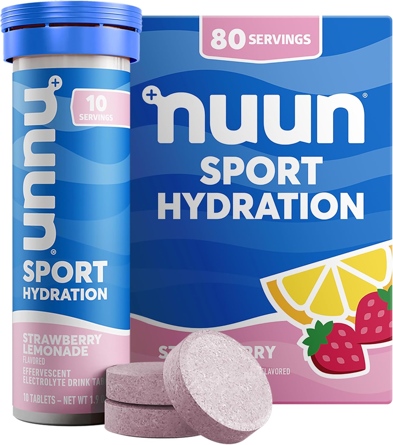 Nuun Sport Electrolyte Tablets with Magnesium, Calcium, Potassium, Chloride & Sodium, Gluten Free & Vegan, Strawberry Lemonade, 8 Pack (80 Servings Total)