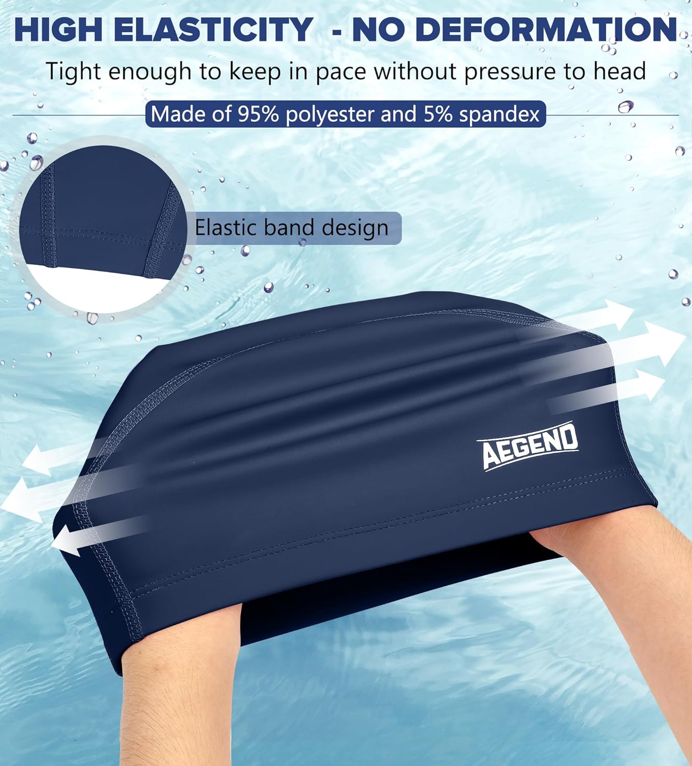 Aegend Fabric Swim Cap, Silicone Waterproof Layer - Breathable Cloth Swimming Cap, Keep Hair Dry with Hight Elasticity for Youth(8-16) Adult, 2 Sizes to Choose