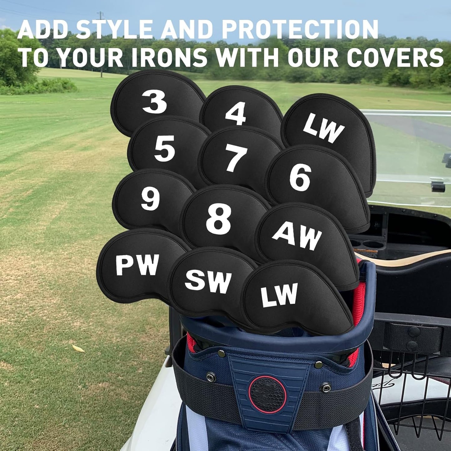 Golf Club Covers Set Neoprene Protector for Irons Value 12 Pack, Headcover Number Universal Head Cover Fit Main Irons Clubs Accessories for Women Men