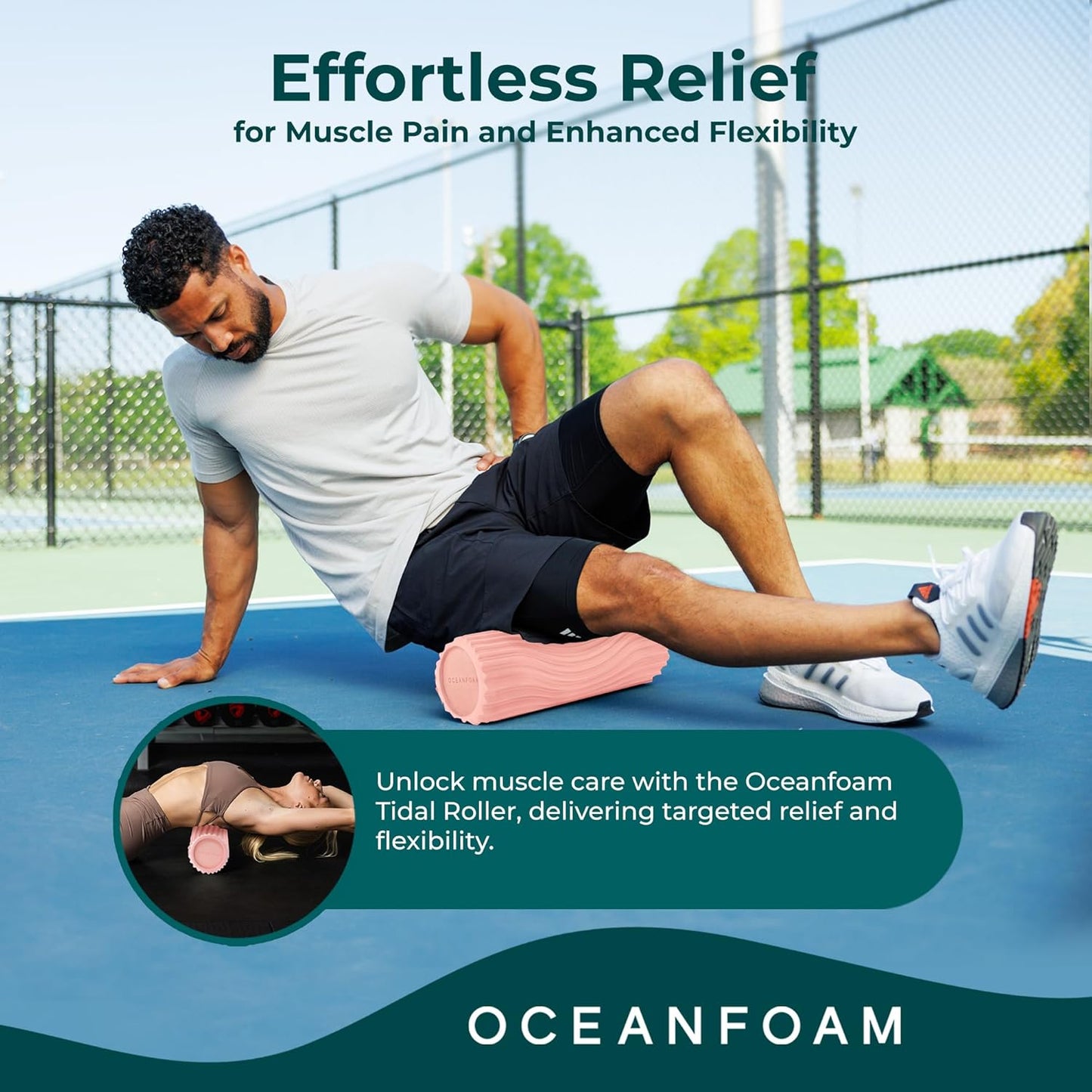 Oceanfoam Tidal Roller - Blush - Muscle Massage Foam Roller for Back Pain & Stretching - Firm and Ergonomic Wide Wave Textured - Yoga, Athletics, & Wellness - Full Size, 20" x 5"