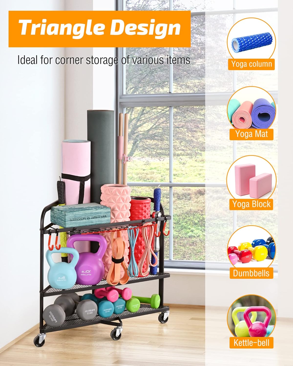 PLKOW Weight Rack for Dumbbells, Home Gym Storage for Dumbbells Yoga Mat Kettlebells, Yoga Mat Storage Rack for Garage, Home Gym