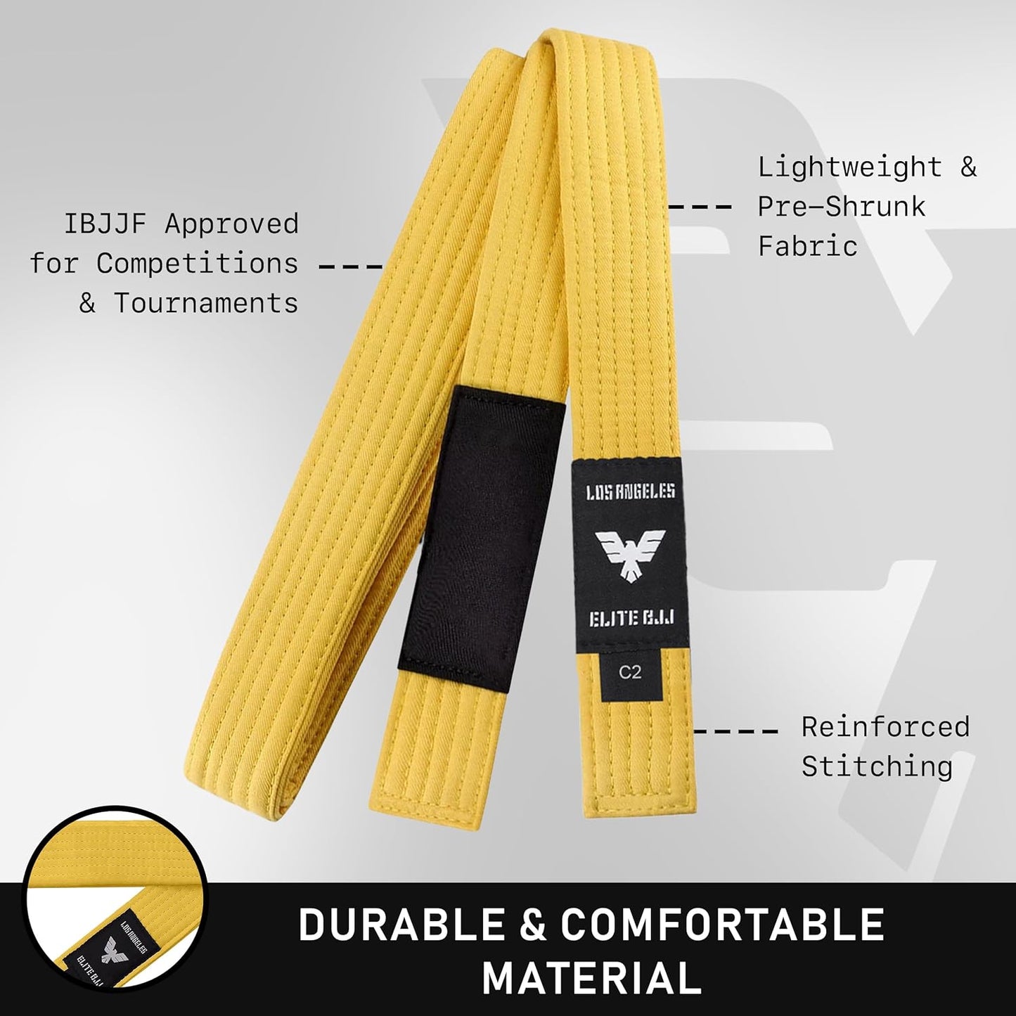 Elite Sports Kids Brazilian Jiu Jitsu Belts Preshurunk Martial Arts Youth BJJ Belts for Girls & Boys with BJJ Ranking Stripes