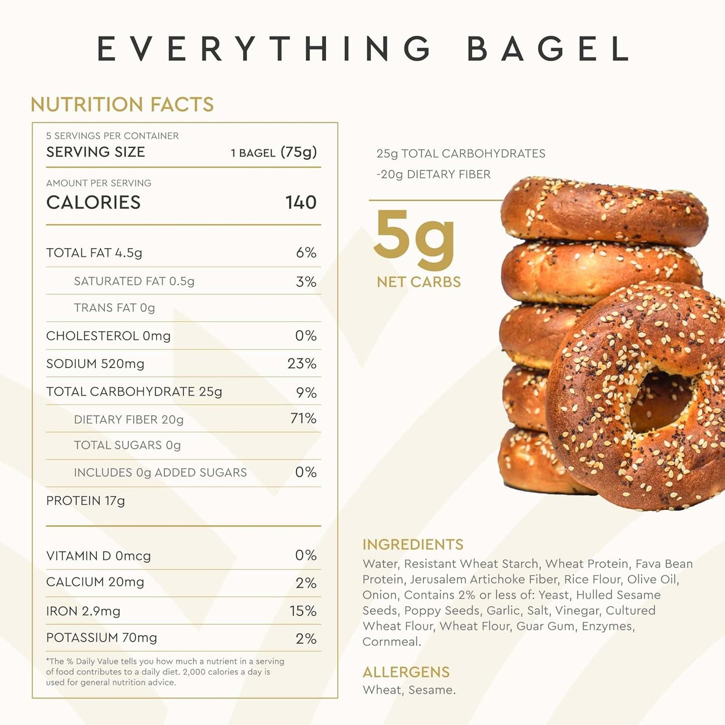 Hero Everything Bagel - 5g Net Carbs, 17g Protein, High Fiber, 140 Calories per serving (2 packs (10 bagels))