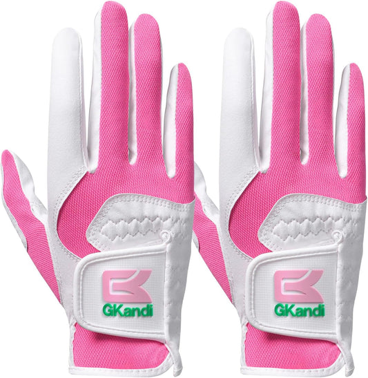 Golf Gloves Women Left Right Handed Golfer Rain Grip Hot Wet All Weather Value 2 Pack, Left Hand Right Pink Womens Golf Glove Breathable Flexible Mesh for Ladies