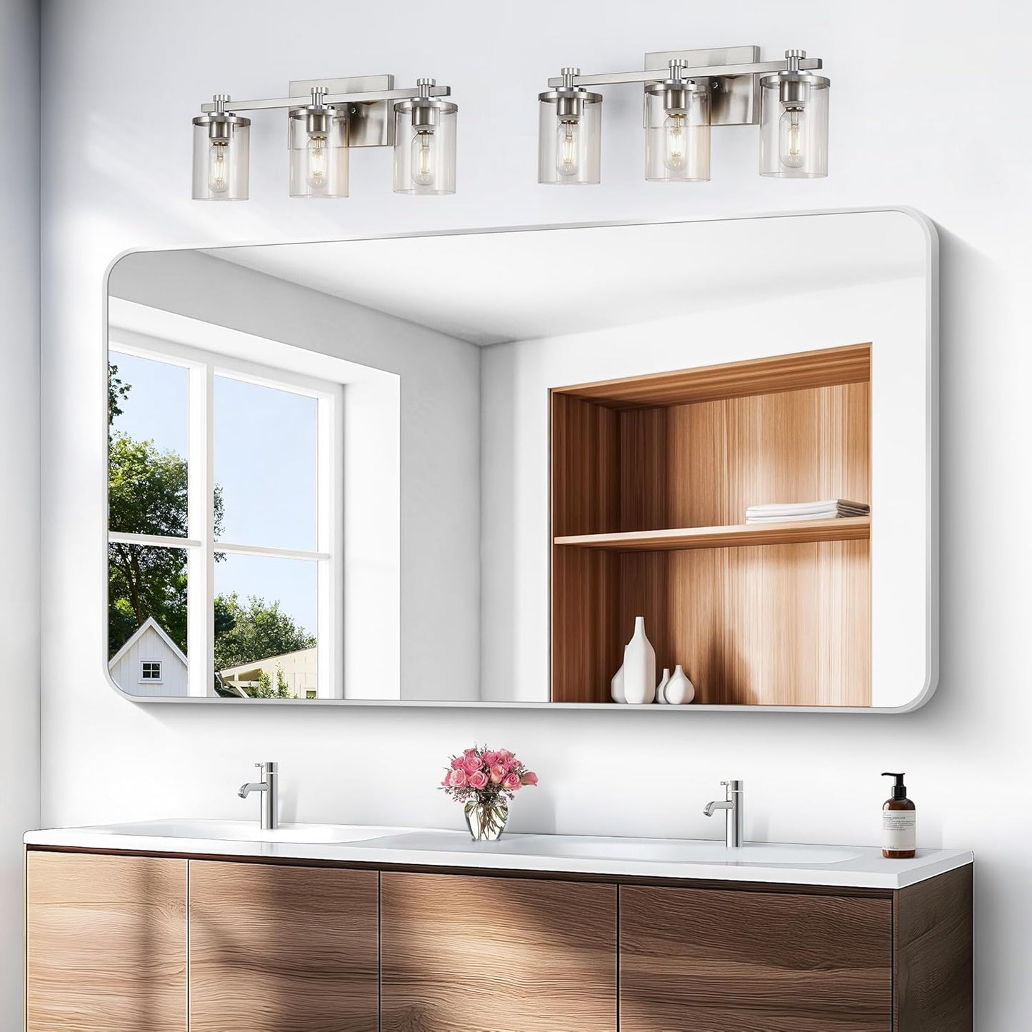 Silver Bathroom Mirror,60x36 inch Wall Mirror for Bathroom Wall Mounted,Rectangle Mirror for Bathroom Over Sink,Modern Frame Round Corner for Living Room,Bedroom Entryway,Horizontal/Vertical