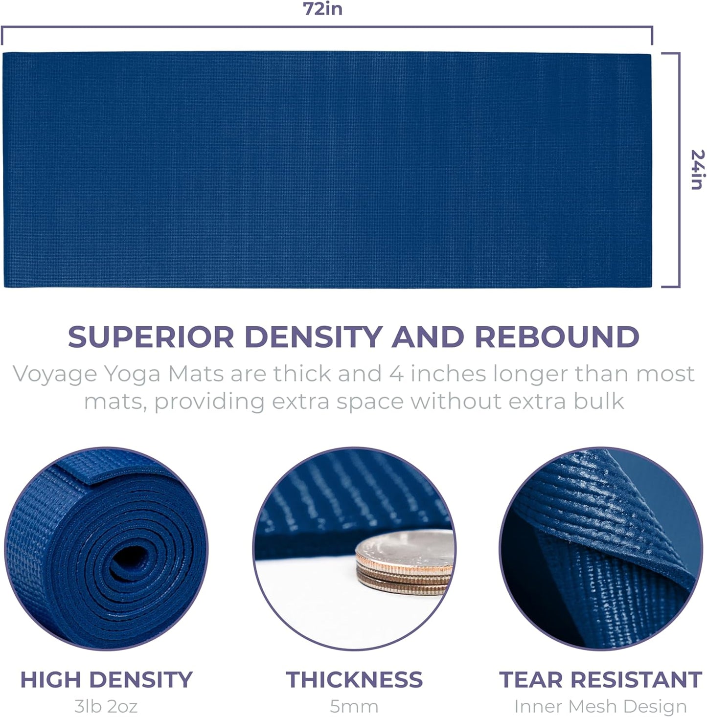 Sunshine Yoga Voyage Yoga Mat, 6 Pack, 72" x 24" Professional Studio and Gym Bulk Yoga Mats, 5mm Thick, Durable, Anti-Tear, Non Slip Fitness and Exercise Mats