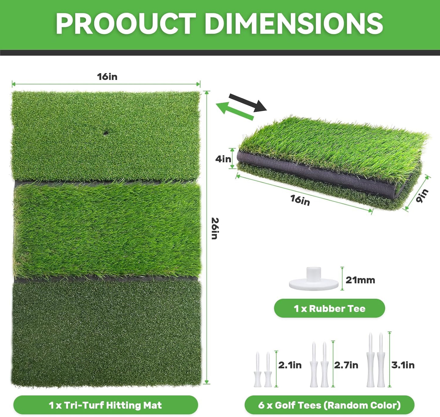 Golf Hitting Mat,Golf Training Mat for Swing Path Feedback Detection Batting, Extra Replaceable Golf Practice Mat 16"x12", Golf Gifts for Men Women for Home Indoor Outdoor