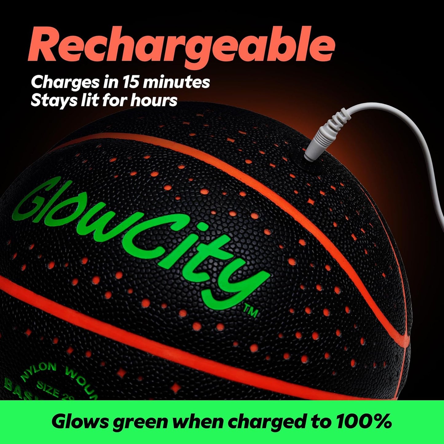 GlowCity Glow in The Dark Basketball for Teen Boy - Glowing Red Basket Ball, Light Up LED Toy for Night Ball Games - Sports Stuff & Gadgets for Kids Age 8 Years Old and Up. Great Gift for Boys & Girls
