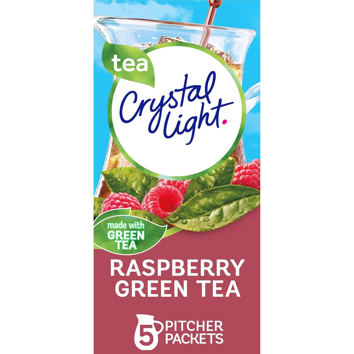 Crystal Light Raspberry Green Tea Naturally Flavored Powdered Drink Mix, 60 ct Pack, 12 Canisters of 5 Pitcher Packets