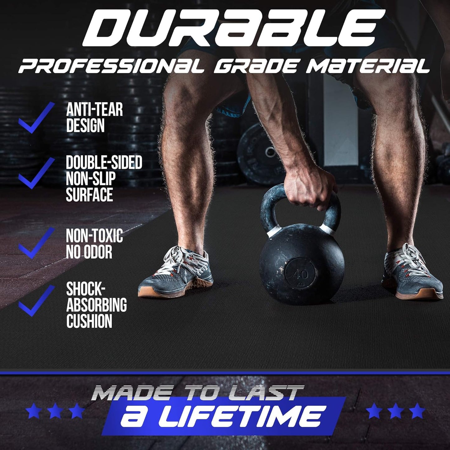 Sensu Large Exercise Mat – 6' x 4' x 8.5mm Extra Thick – Durable and Shoe-Friendly Workout Mat for Home Gym – Non-Slip Fitness Mat for Strength Training, Stretching, Cardio, and Balance Exercises