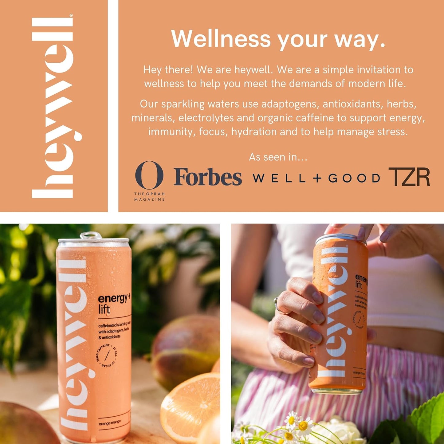 Heywell Sparkling Adaptogenic, Lift Variety Pack, 12 Fluid Ounce (Pack of 12) - Organic, Non GMO, Vegan, Gluten Free, Dairy Free