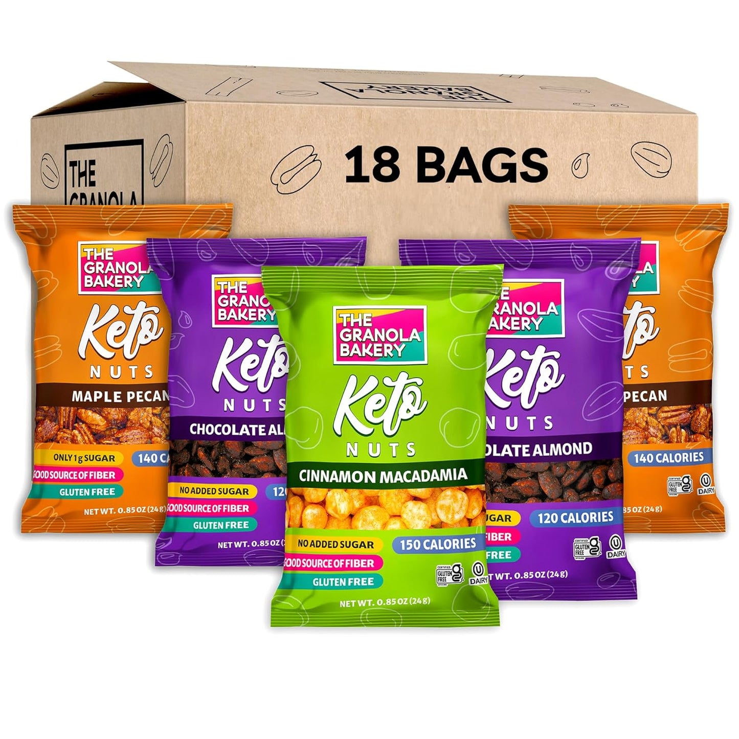 TGB Variety Nut Bites, Keto Snacks, No Added Sugar, Gluten Free, Healthy Low Carb To Go, 0.85oz Bag (Pack of 18)