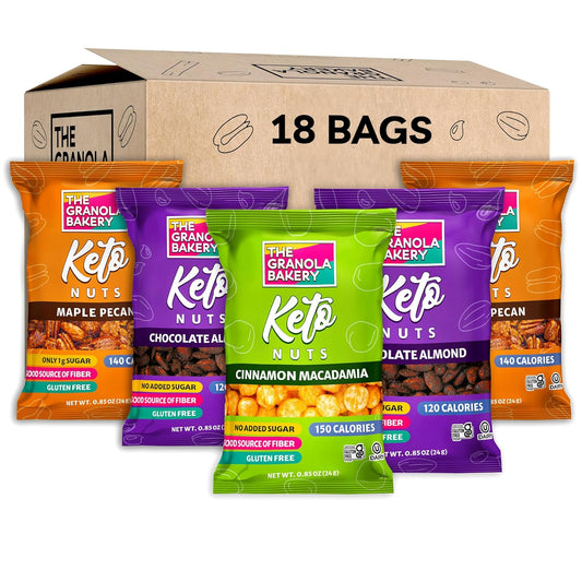 TGB Variety Nut Bites, Keto Snacks, No Added Sugar, Gluten Free, Healthy Low Carb To Go, 0.85oz Bag (Pack of 18)