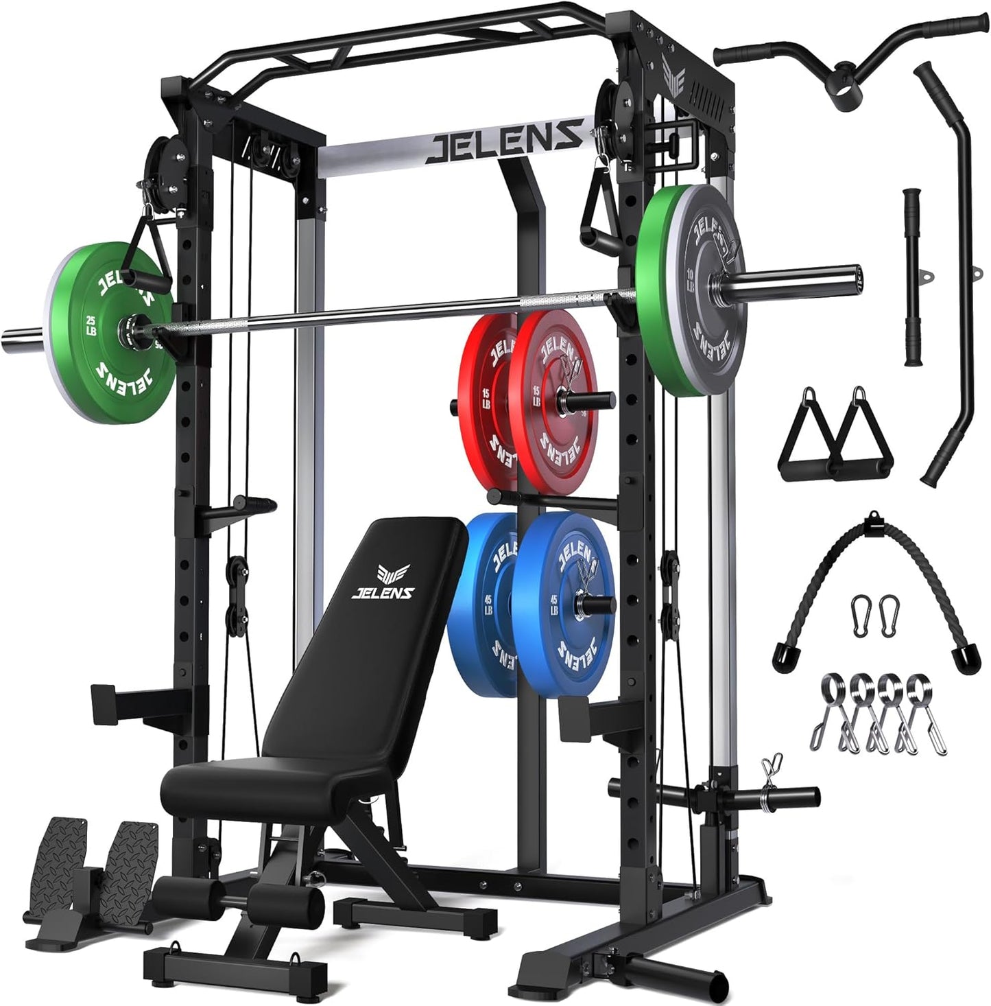 Power Cage, 2000LBS Multi-Function C21 Power Rack with Dual Pulley Cable Crossover System, All-in-One Squat Rack with More Training Attachments