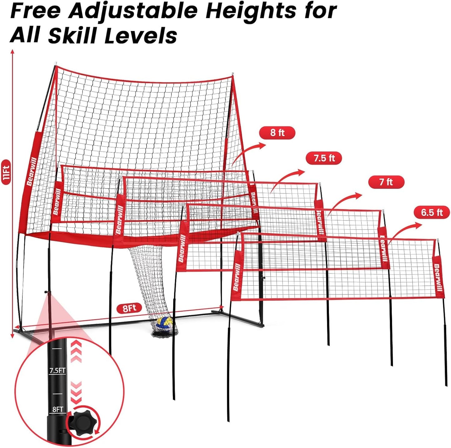 Volleyball Training Equipment, Volleyball Practice Net System Update Freely Adjustable, Portable Volleyball Net for Backyard Indoor Outdoor Hitting Serving Passing Practice