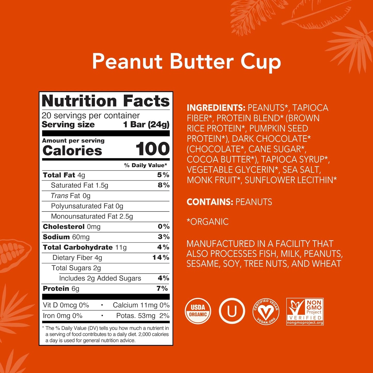 ALOHA Organic Plant Based Protein Bar MINIS |Peanut Butter Cup | 20 Count, 24g Bars | Vegan, Low Sugar, Gluten Free, Low Carb, Non-GMO, Stevia Free, Soy Free, No Sugar Alcohols