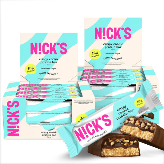 Nick's Protein Bars Krispi Cookie | 16g protein | 210 calories | Low Carb Keto Friendly Snacks No Added Sugar (Multipack 24 bars x 50g)