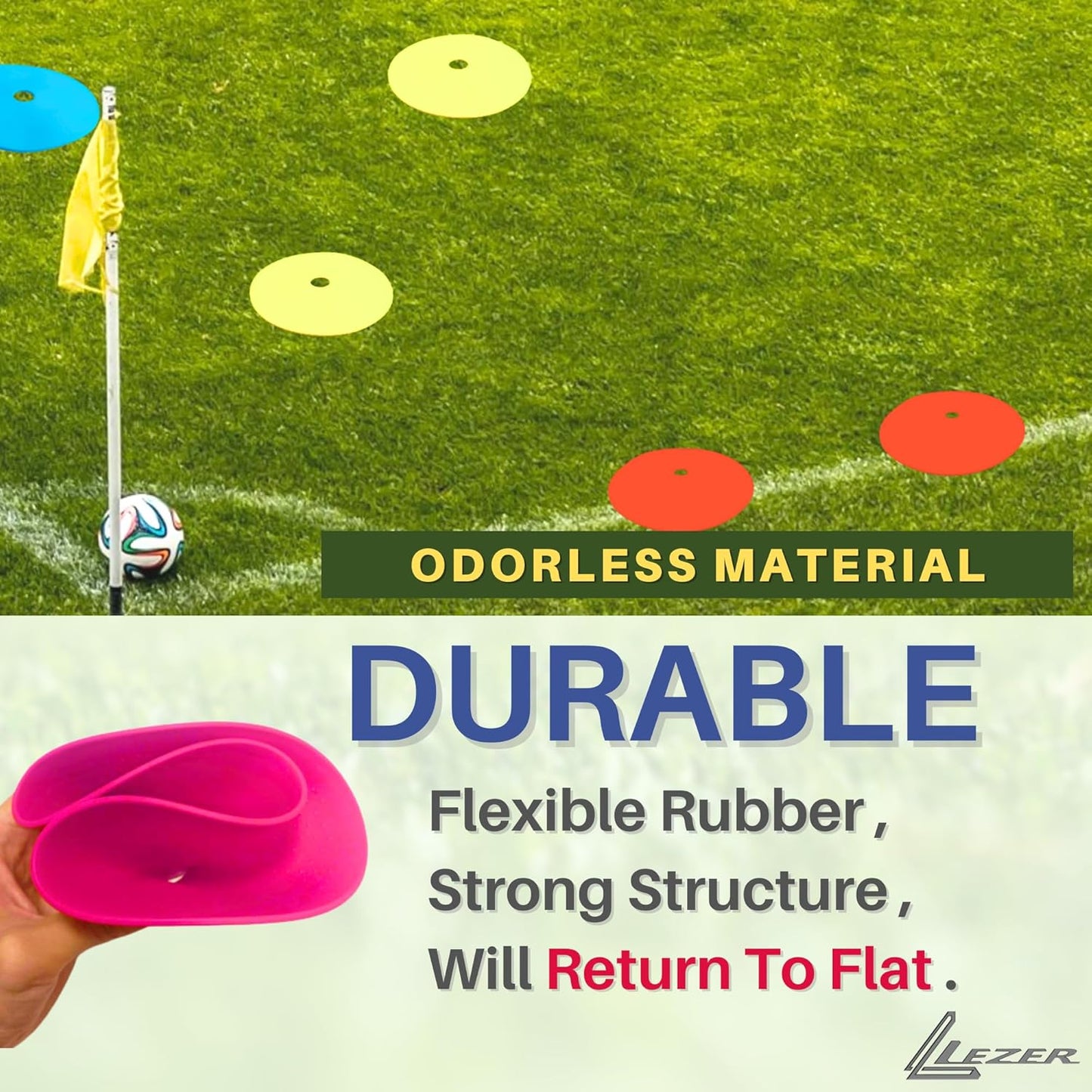 LEZER 6 Inch 8 Inch Flat Cones, Spot Markers, Soccer Cones, Field Court Markers, Sit Spots, Flat Discs, Soccer Training Equipment, Agility Practice, Football, Made in Taiwan