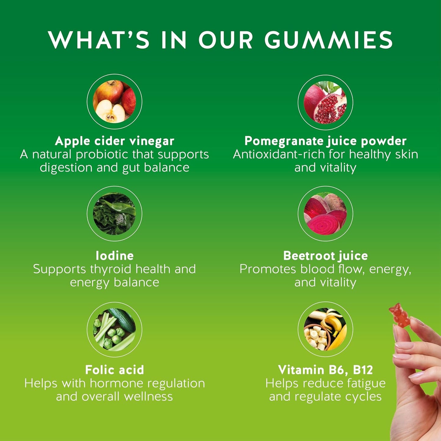 Apple Cider Vinegar Gummy Bears - Metabolism Booster Complex with Vitamin B6, B12, Iodine, Folic Acid - Well-Being & detoxification - Vegan - Balanced Gut (30 Gummies)